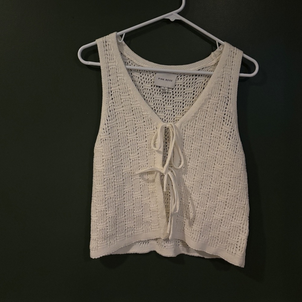 Zara Cream Knit Tie-Front Crop Top